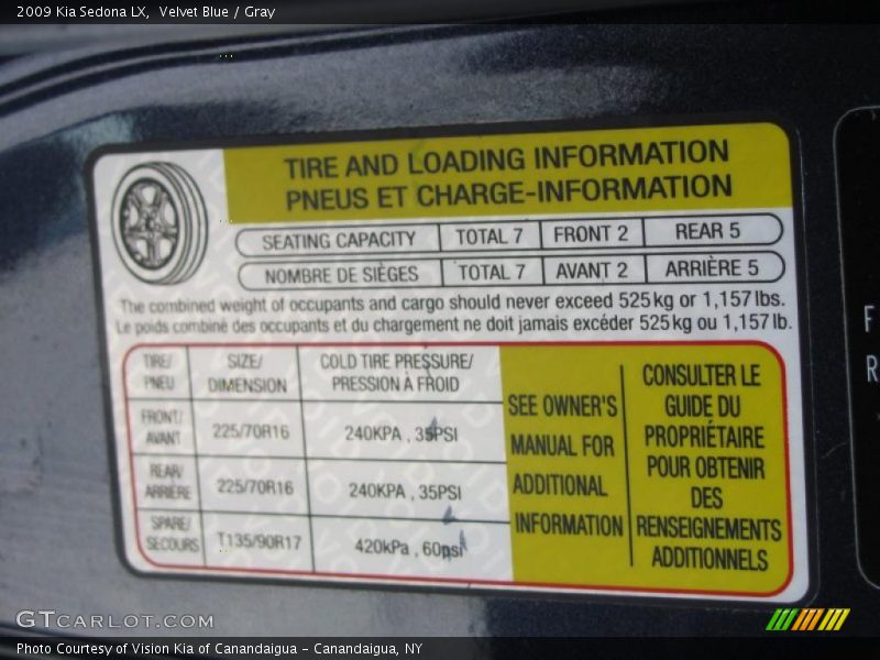 Velvet Blue / Gray 2009 Kia Sedona LX