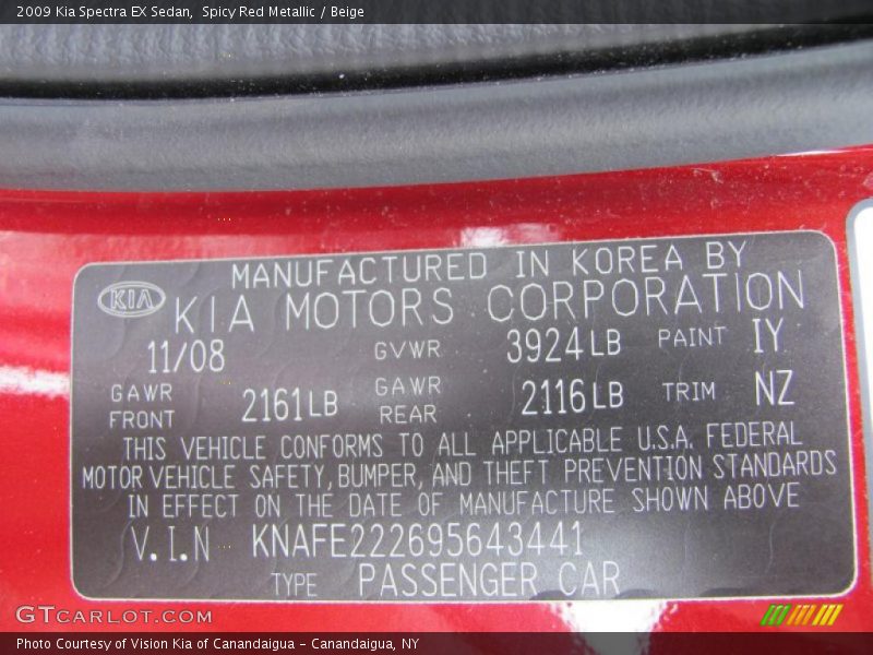 Spicy Red Metallic / Beige 2009 Kia Spectra EX Sedan