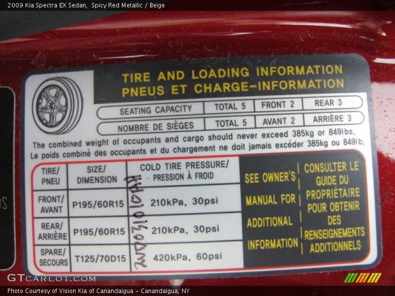 Spicy Red Metallic / Beige 2009 Kia Spectra EX Sedan