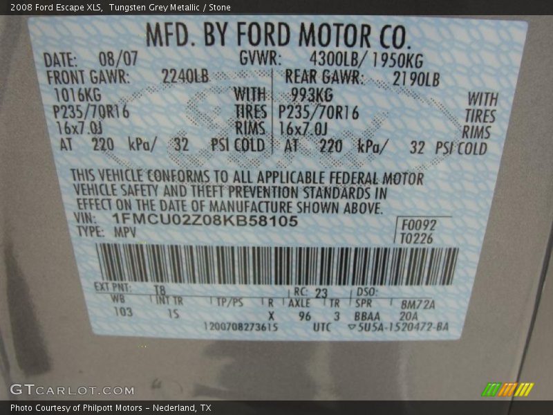 Tungsten Grey Metallic / Stone 2008 Ford Escape XLS