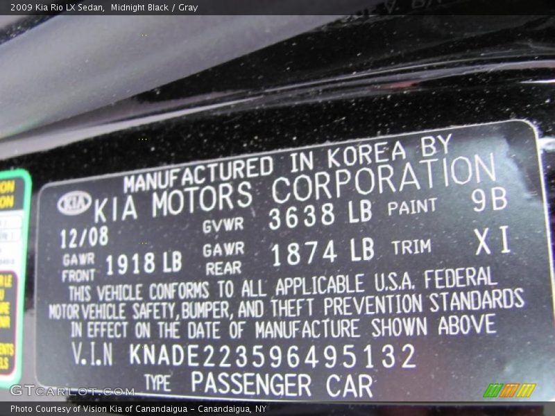 Midnight Black / Gray 2009 Kia Rio LX Sedan