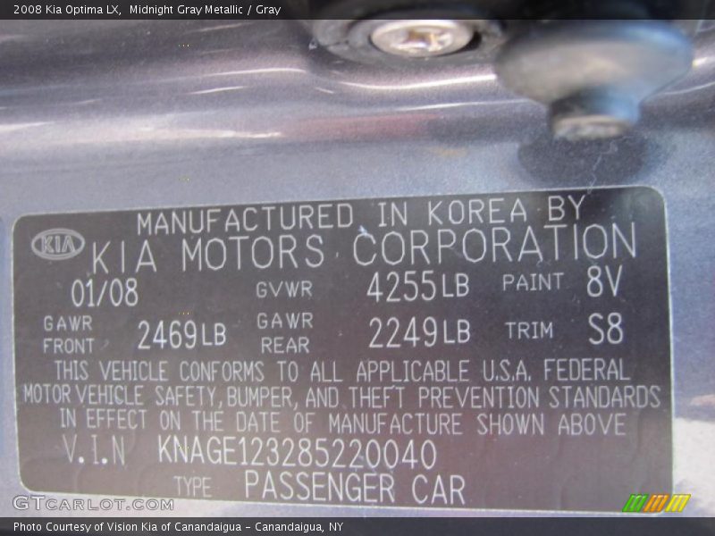 Midnight Gray Metallic / Gray 2008 Kia Optima LX