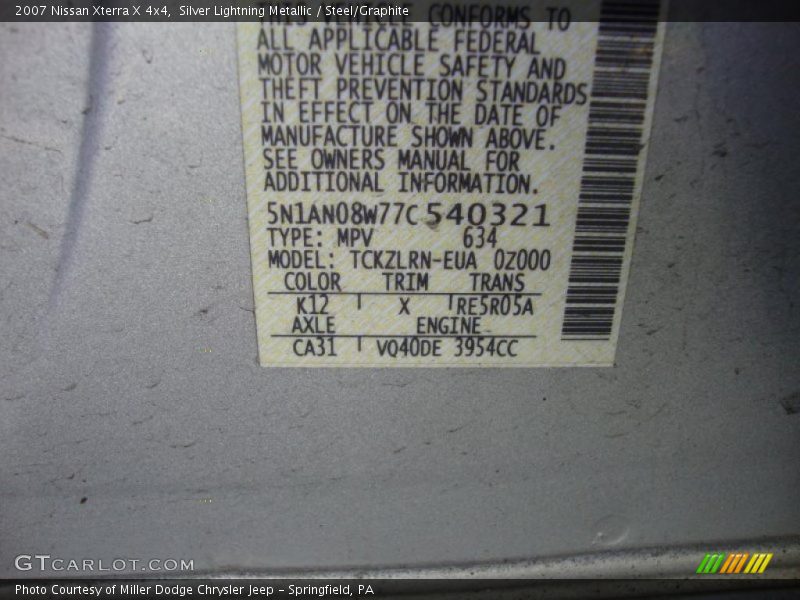 Silver Lightning Metallic / Steel/Graphite 2007 Nissan Xterra X 4x4