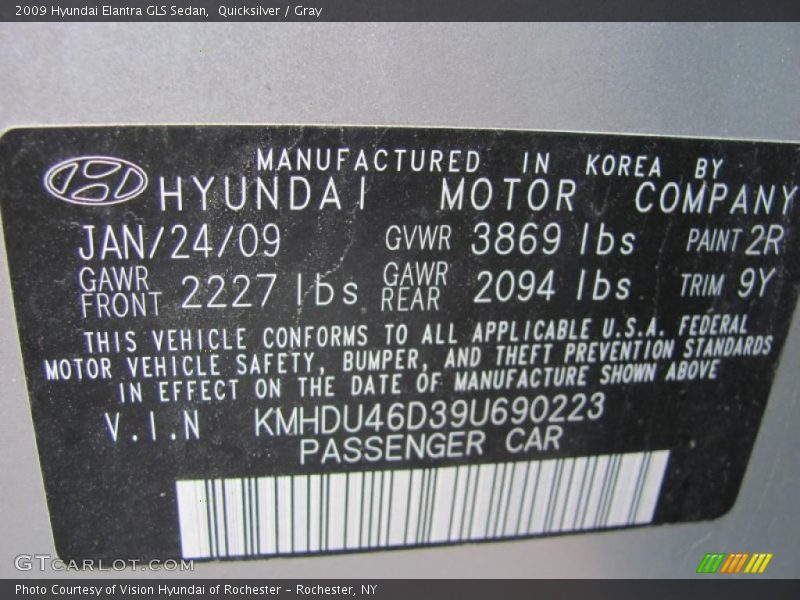 Quicksilver / Gray 2009 Hyundai Elantra GLS Sedan