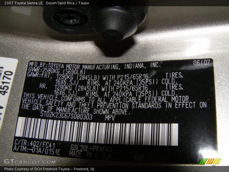 Desert Sand Mica / Taupe 2007 Toyota Sienna LE