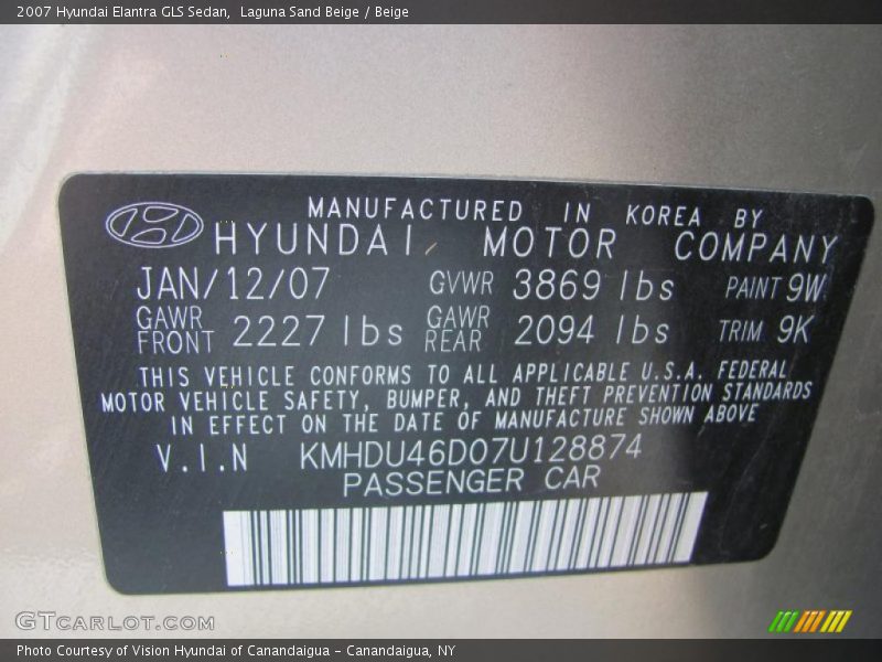 Laguna Sand Beige / Beige 2007 Hyundai Elantra GLS Sedan