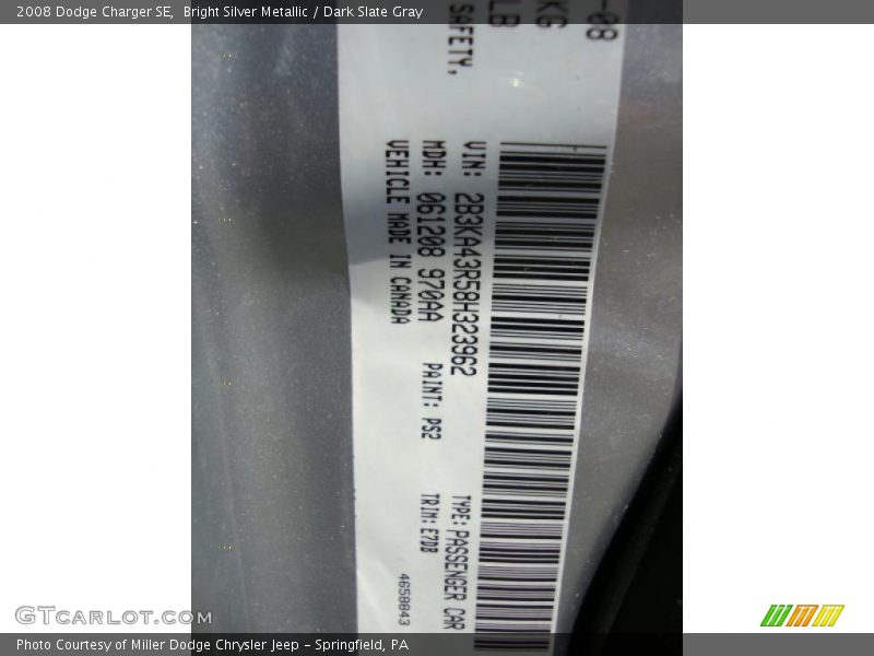 Bright Silver Metallic / Dark Slate Gray 2008 Dodge Charger SE