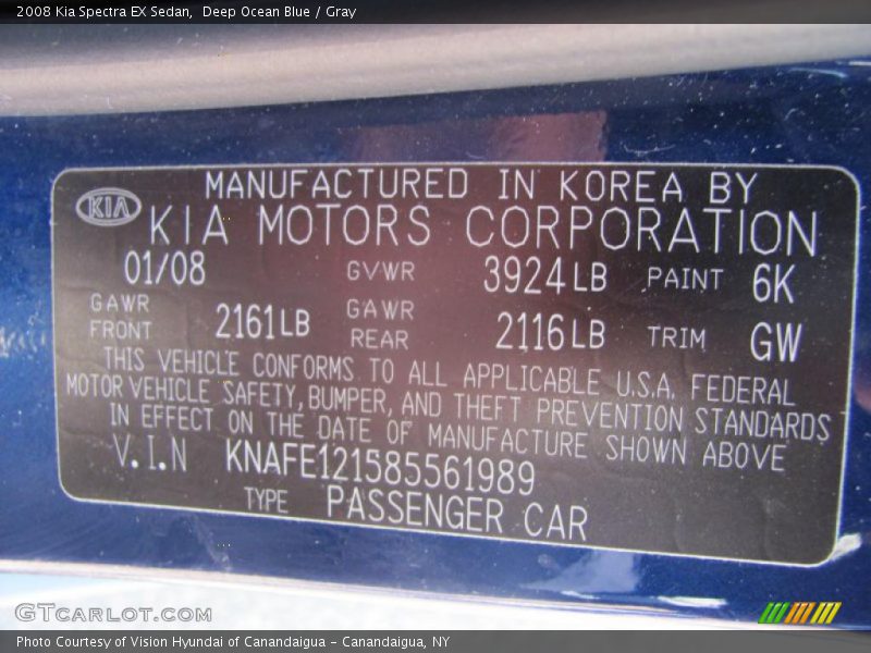 Deep Ocean Blue / Gray 2008 Kia Spectra EX Sedan