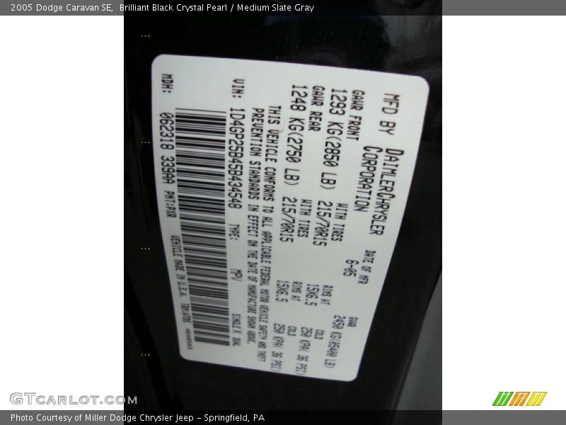 Brilliant Black Crystal Pearl / Medium Slate Gray 2005 Dodge Caravan SE