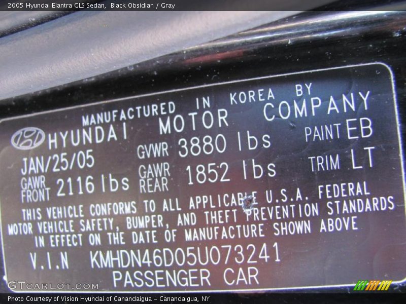 Black Obsidian / Gray 2005 Hyundai Elantra GLS Sedan