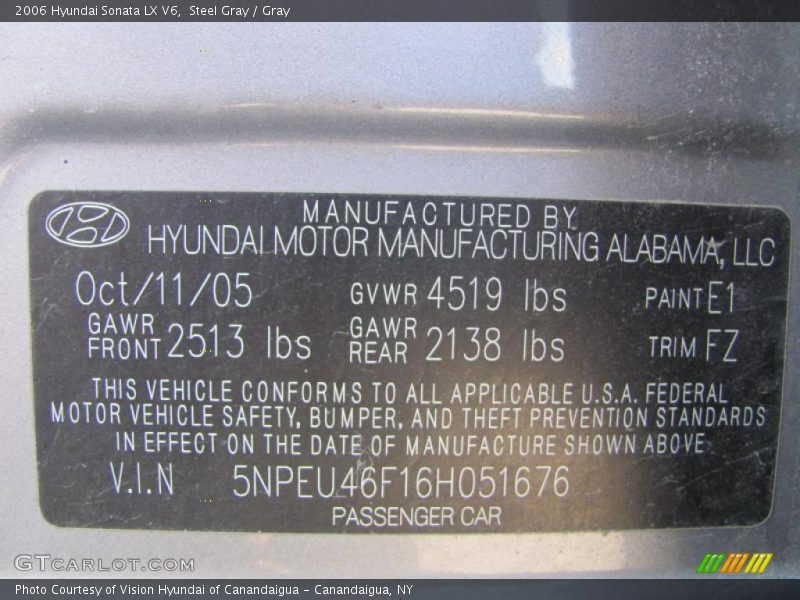 Steel Gray / Gray 2006 Hyundai Sonata LX V6