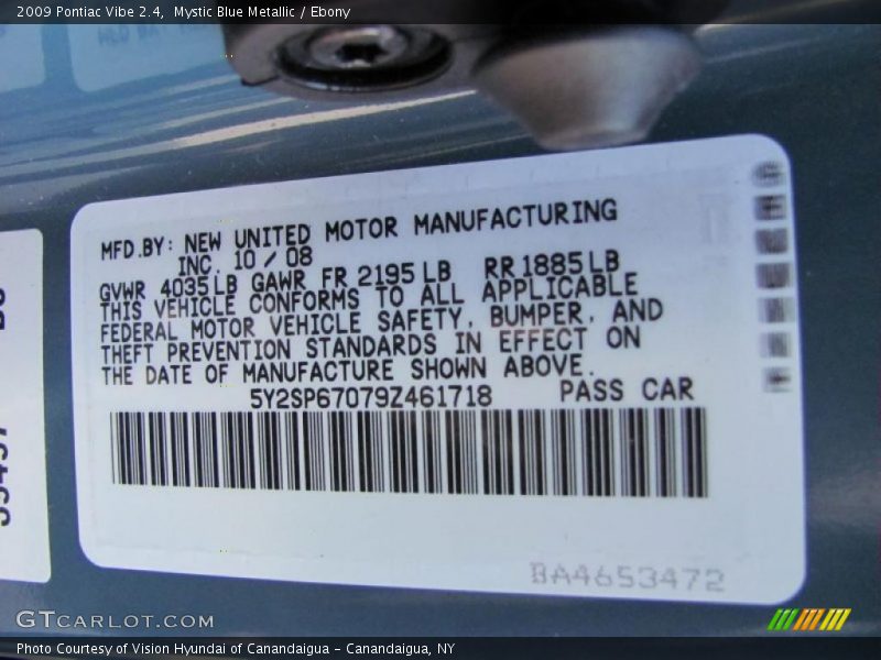 Mystic Blue Metallic / Ebony 2009 Pontiac Vibe 2.4