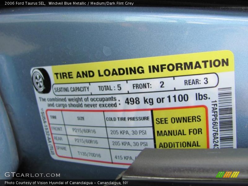Windveil Blue Metallic / Medium/Dark Flint Grey 2006 Ford Taurus SEL