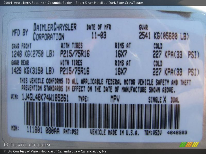 Bright Silver Metallic / Dark Slate Gray/Taupe 2004 Jeep Liberty Sport 4x4 Columbia Edition