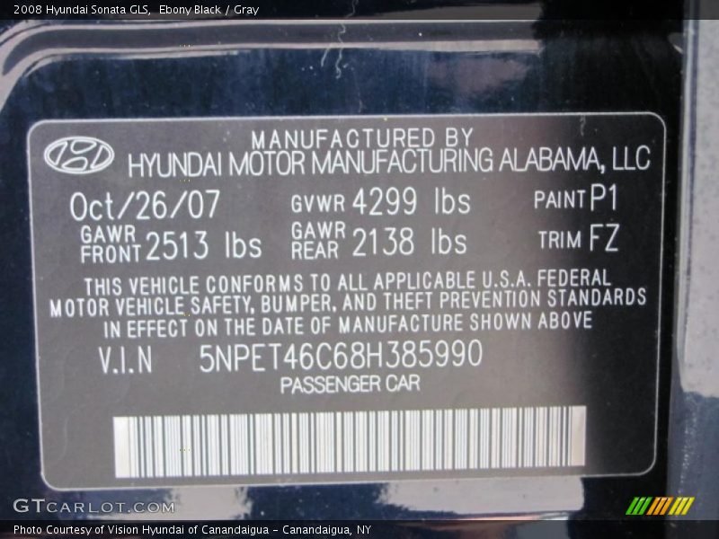 Ebony Black / Gray 2008 Hyundai Sonata GLS