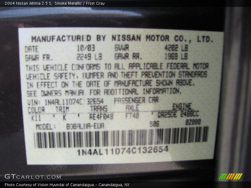 Smoke Metallic / Frost Gray 2004 Nissan Altima 2.5 S