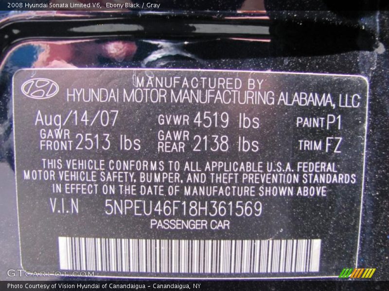 Ebony Black / Gray 2008 Hyundai Sonata Limited V6