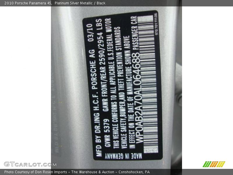 Platinum Silver Metallic / Black 2010 Porsche Panamera 4S