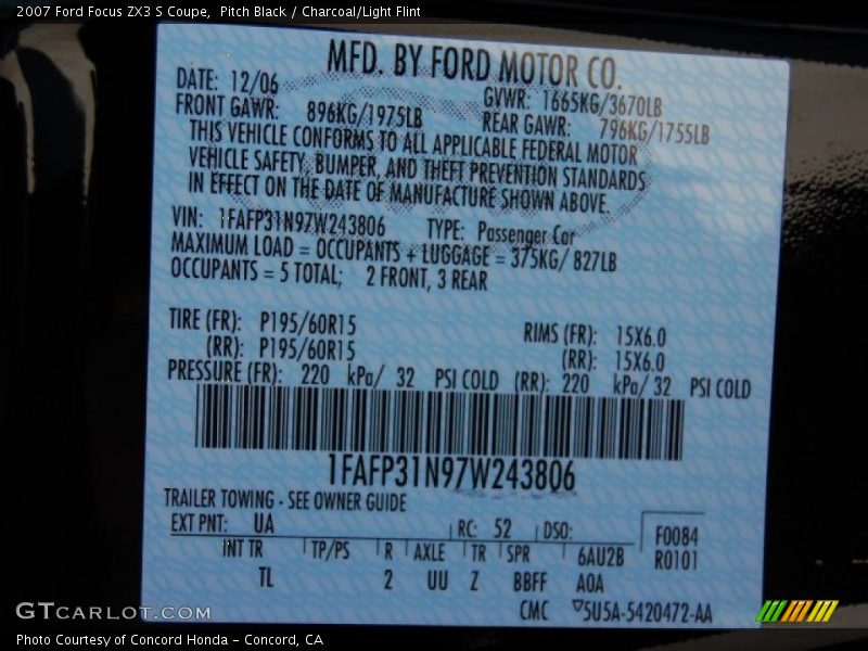 Pitch Black / Charcoal/Light Flint 2007 Ford Focus ZX3 S Coupe