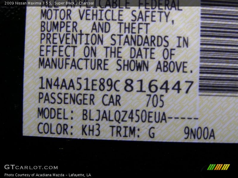 Super Black / Charcoal 2009 Nissan Maxima 3.5 S