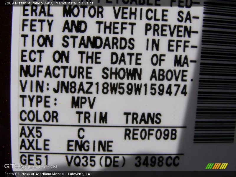 Merlot Metallic / Beige 2009 Nissan Murano S AWD
