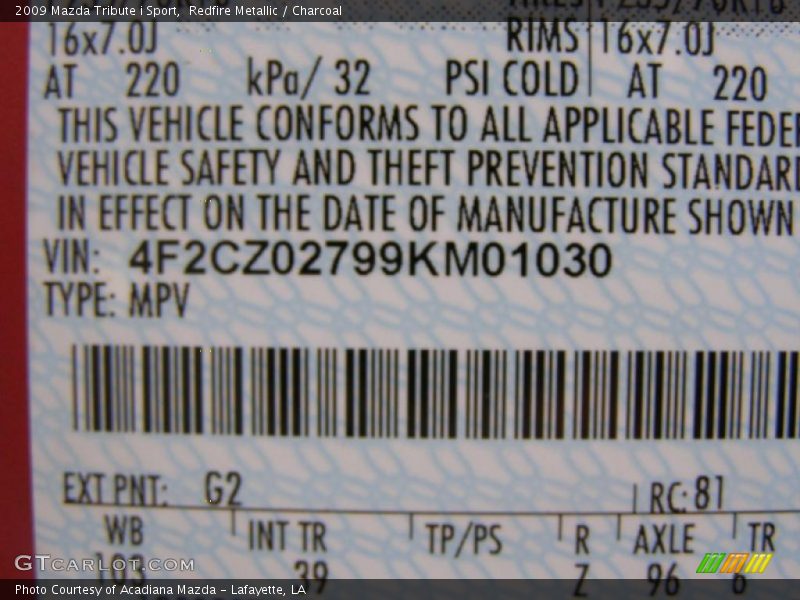 Redfire Metallic / Charcoal 2009 Mazda Tribute i Sport