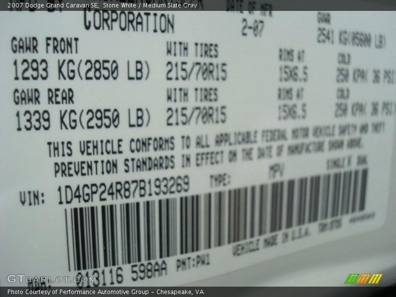 Stone White / Medium Slate Gray 2007 Dodge Grand Caravan SE