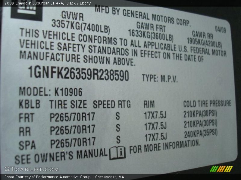 Black / Ebony 2009 Chevrolet Suburban LT 4x4