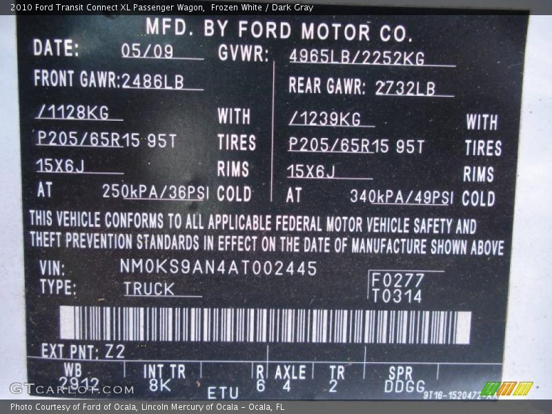 Frozen White / Dark Gray 2010 Ford Transit Connect XL Passenger Wagon