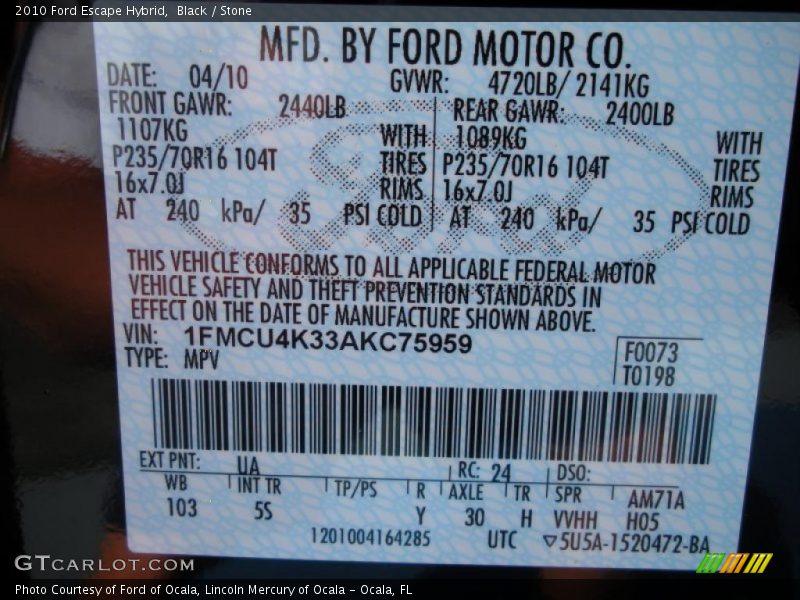 Black / Stone 2010 Ford Escape Hybrid