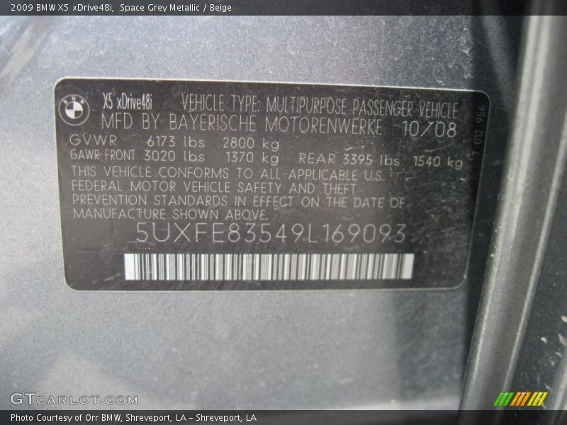 Space Grey Metallic / Beige 2009 BMW X5 xDrive48i