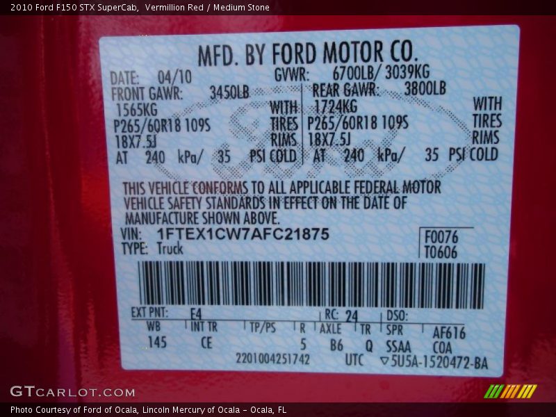 Vermillion Red / Medium Stone 2010 Ford F150 STX SuperCab