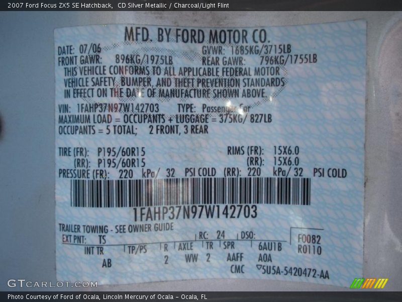 CD Silver Metallic / Charcoal/Light Flint 2007 Ford Focus ZX5 SE Hatchback