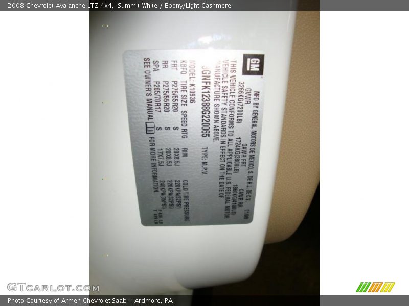 Summit White / Ebony/Light Cashmere 2008 Chevrolet Avalanche LTZ 4x4