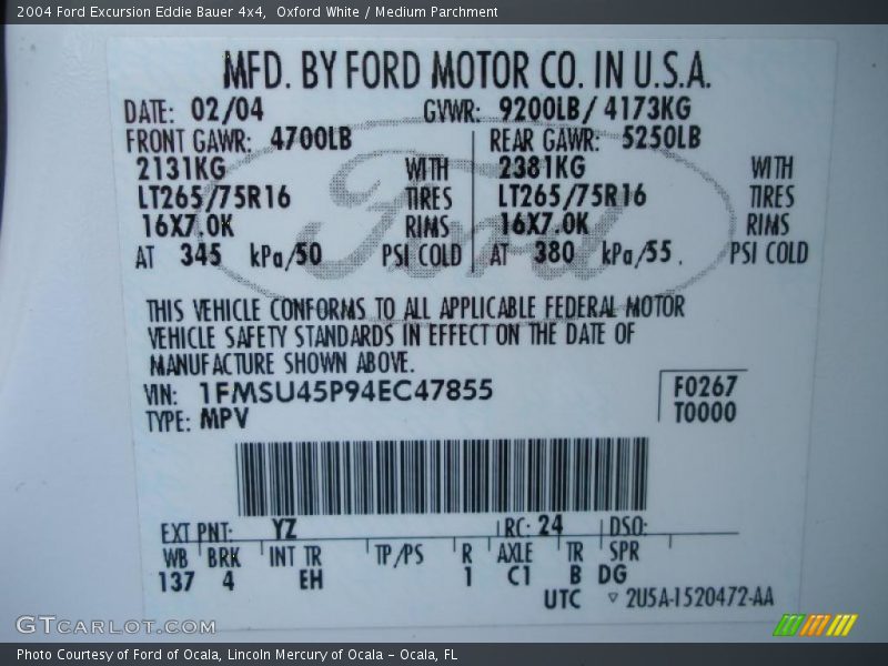 Oxford White / Medium Parchment 2004 Ford Excursion Eddie Bauer 4x4