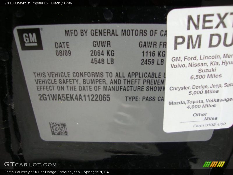 Black / Gray 2010 Chevrolet Impala LS