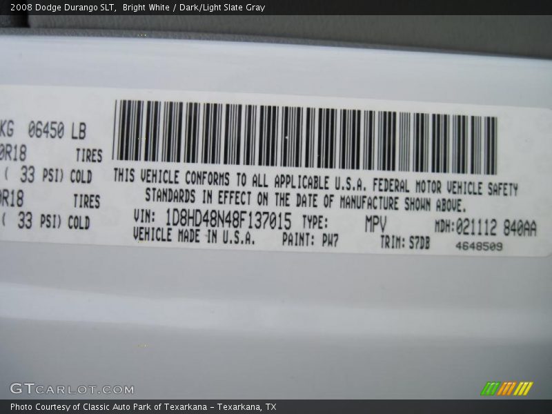 Bright White / Dark/Light Slate Gray 2008 Dodge Durango SLT