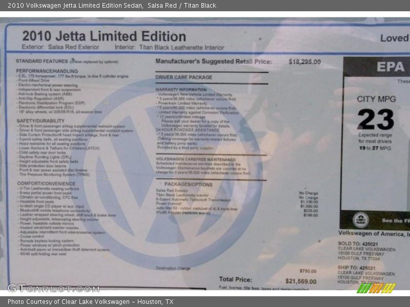Salsa Red / Titan Black 2010 Volkswagen Jetta Limited Edition Sedan