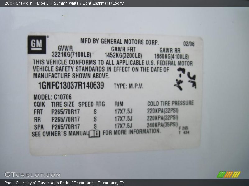 Summit White / Light Cashmere/Ebony 2007 Chevrolet Tahoe LT