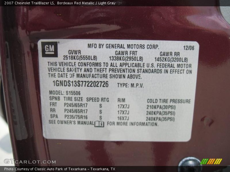 Bordeaux Red Metallic / Light Gray 2007 Chevrolet TrailBlazer LS