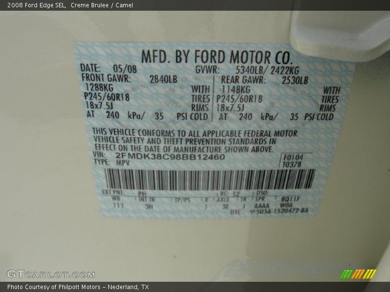 Creme Brulee / Camel 2008 Ford Edge SEL