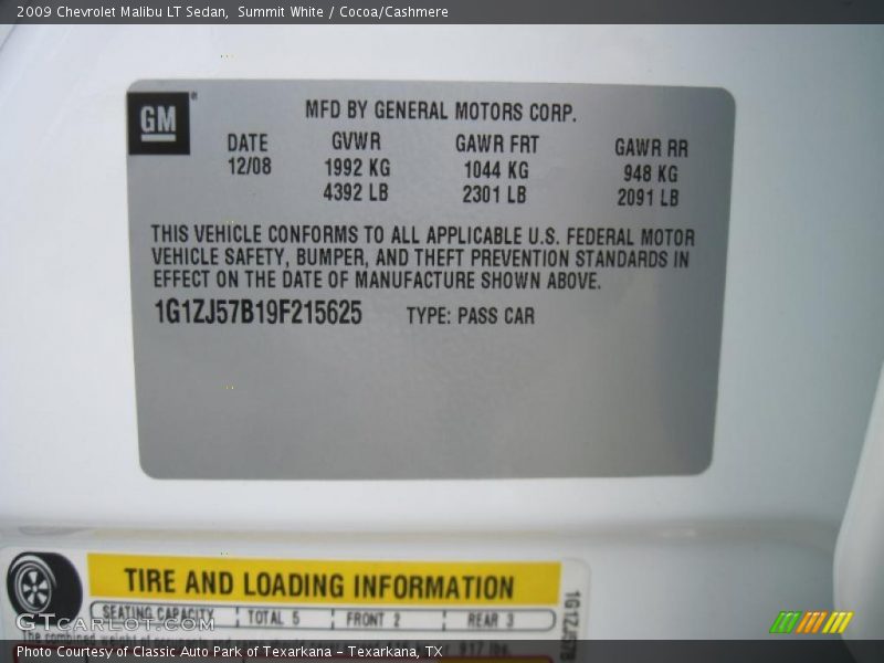 Summit White / Cocoa/Cashmere 2009 Chevrolet Malibu LT Sedan