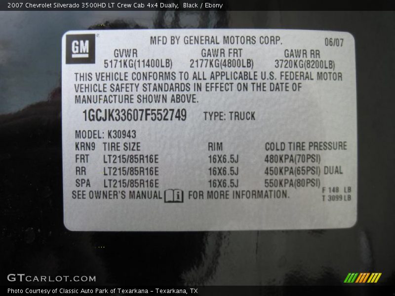 Black / Ebony 2007 Chevrolet Silverado 3500HD LT Crew Cab 4x4 Dually