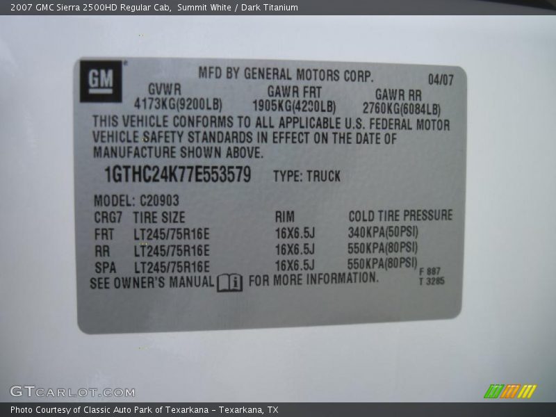 Summit White / Dark Titanium 2007 GMC Sierra 2500HD Regular Cab