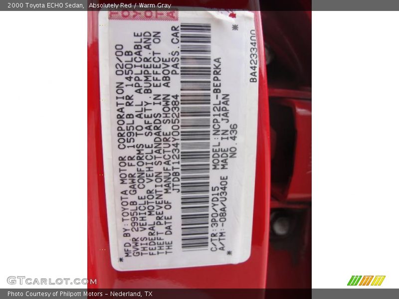 Absolutely Red / Warm Gray 2000 Toyota ECHO Sedan