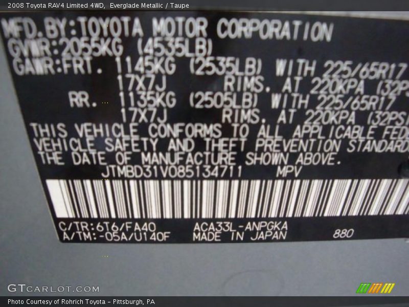 Everglade Metallic / Taupe 2008 Toyota RAV4 Limited 4WD