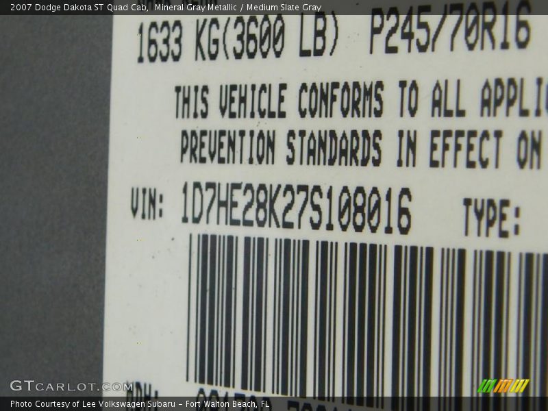 Mineral Gray Metallic / Medium Slate Gray 2007 Dodge Dakota ST Quad Cab