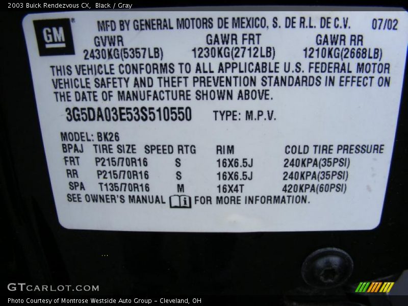 Black / Gray 2003 Buick Rendezvous CX