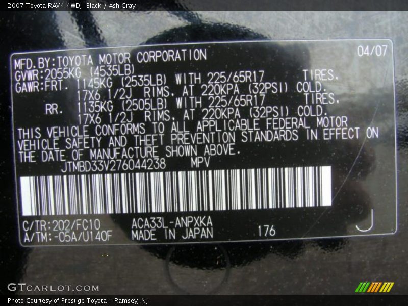 Black / Ash Gray 2007 Toyota RAV4 4WD