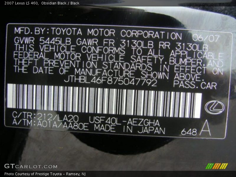 Obsidian Black / Black 2007 Lexus LS 460